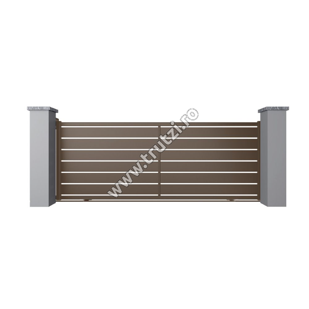 Imagine poarta batanta aluminiu model zebra 3500x2000mm, maro ral 8014