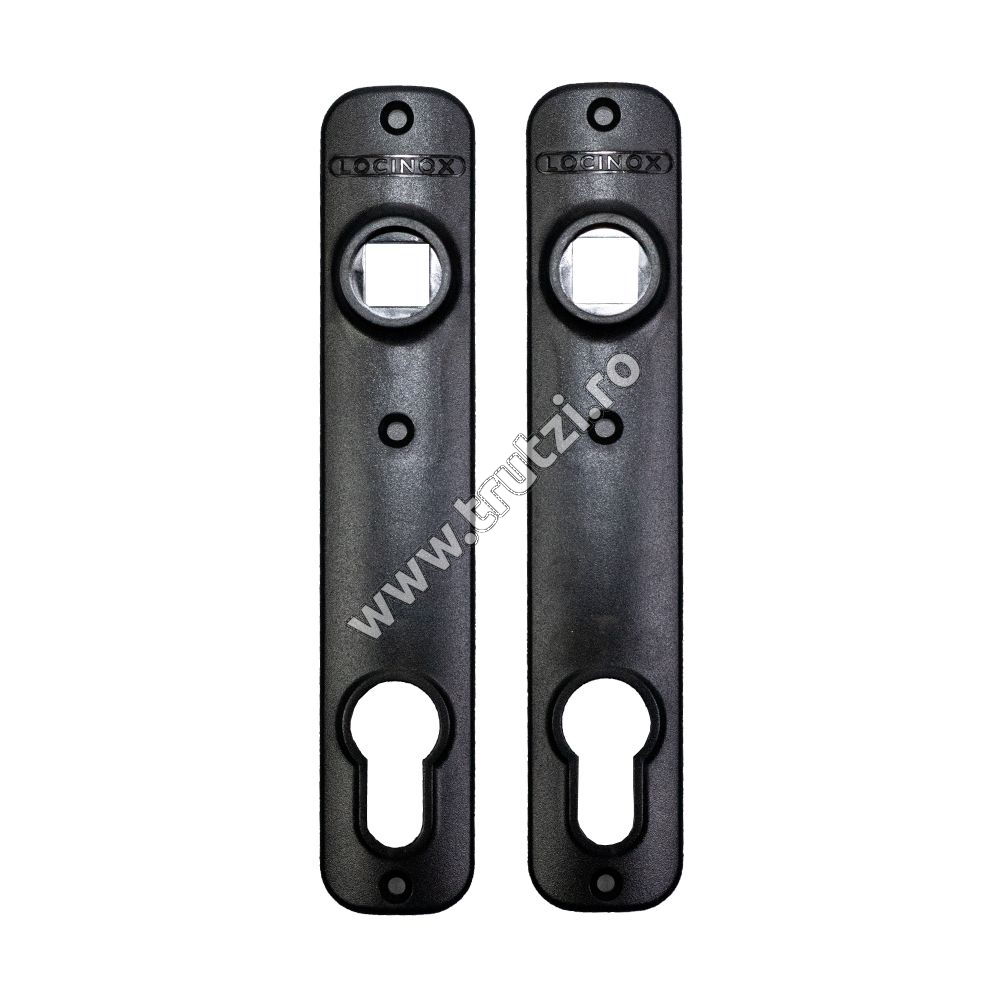 Set încuietoare Locinox (broască, casetă, mânere din poliamidă neagră, șild din poliamidă neagră, butuc, chei)