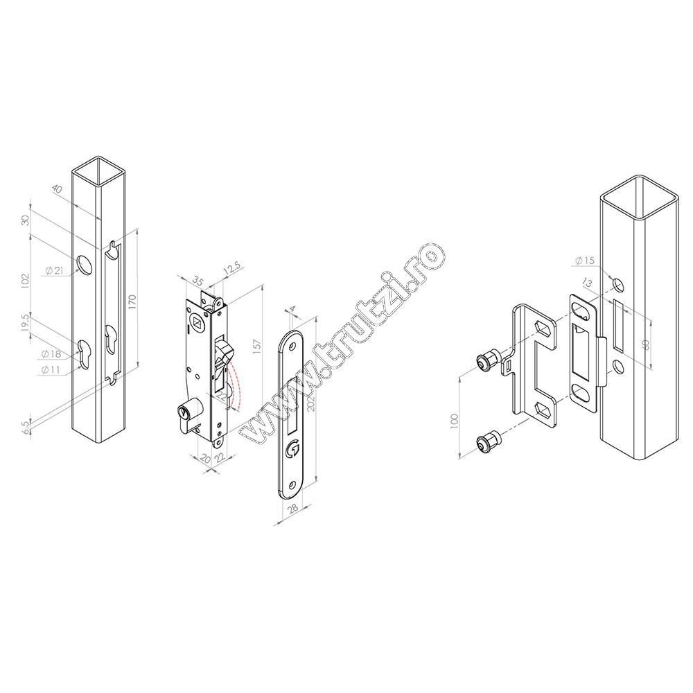 Broască Gatemaster cu mâner negru, pentru profil 40mm, ML4DCP