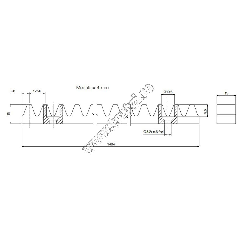 Cremalieră 15*15*1500 pentru kit integrator Comunello, CG-50m