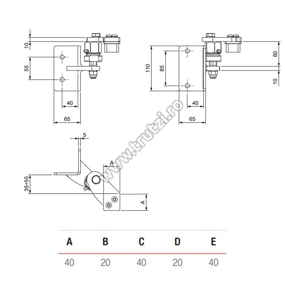 Kit balamale fixare foi porți inclinate stânga 40mm x 40mm din oțel, Comunello