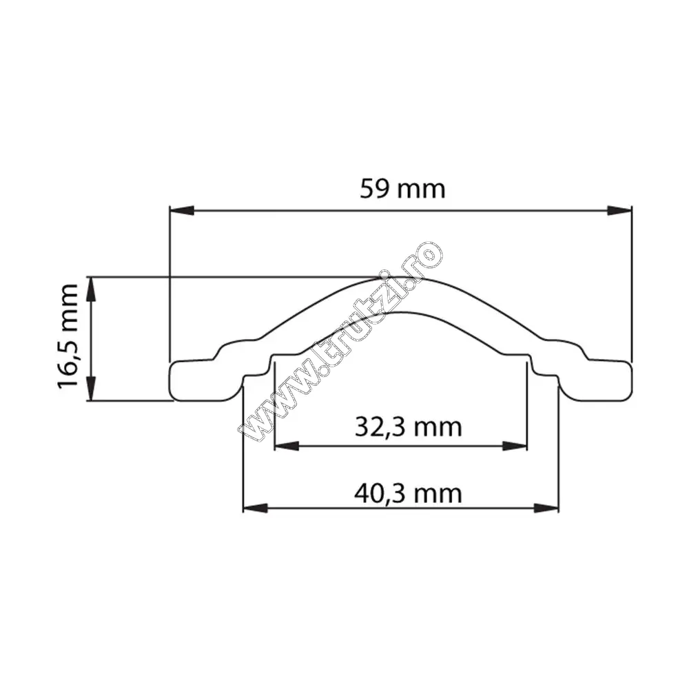 Mână curentă laminată la cald sect. 59×16.5x11mm, L 1000mm