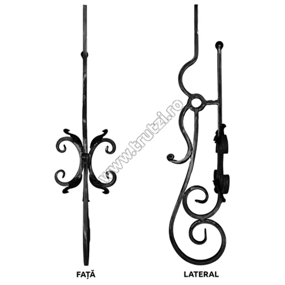 Imagine montant curbat sect. 14x14mm, h 900mm, l 230mm