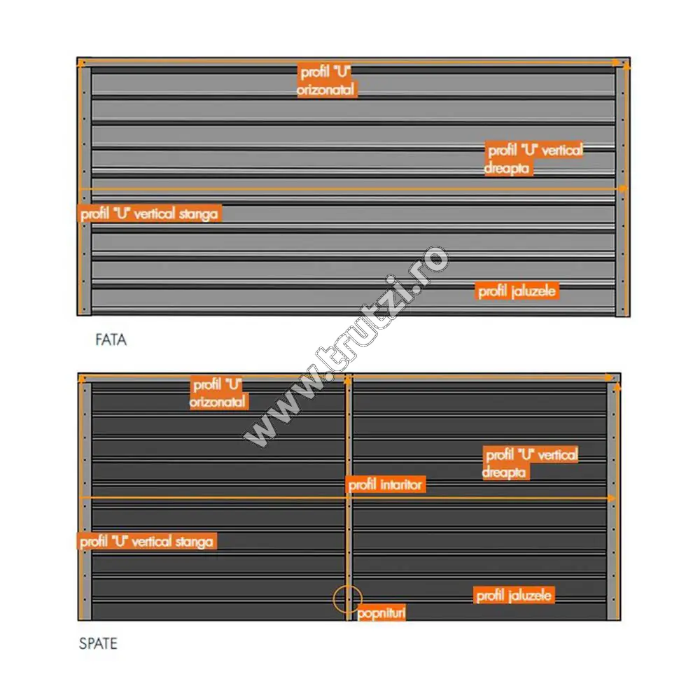Profil jaluzea Sigma V-mat structurat, grosime 0.50mm, gri RAL 7024