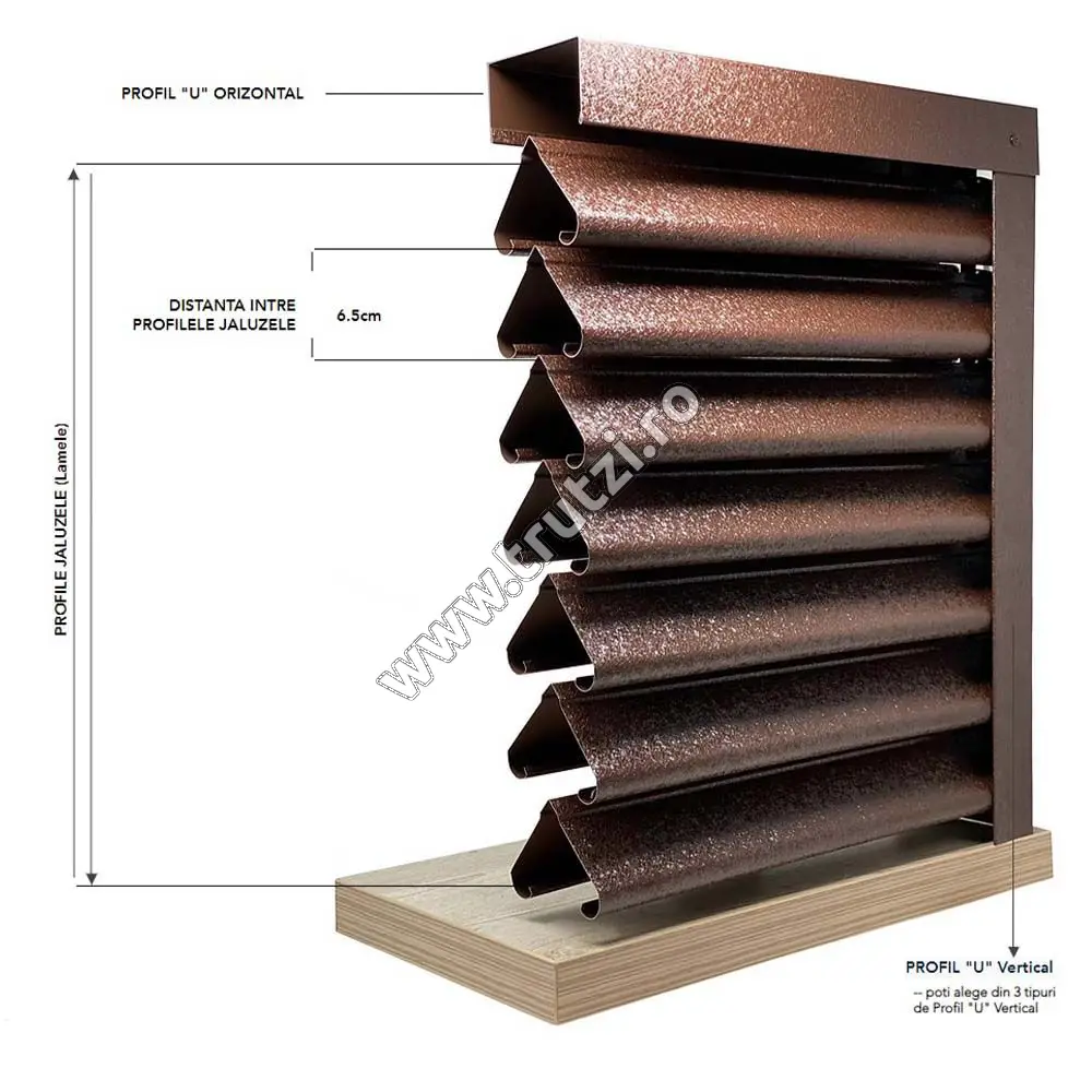 Imagine profil u vertical perforat cu clipse si gauri v-mat structurat, gri ral 7024