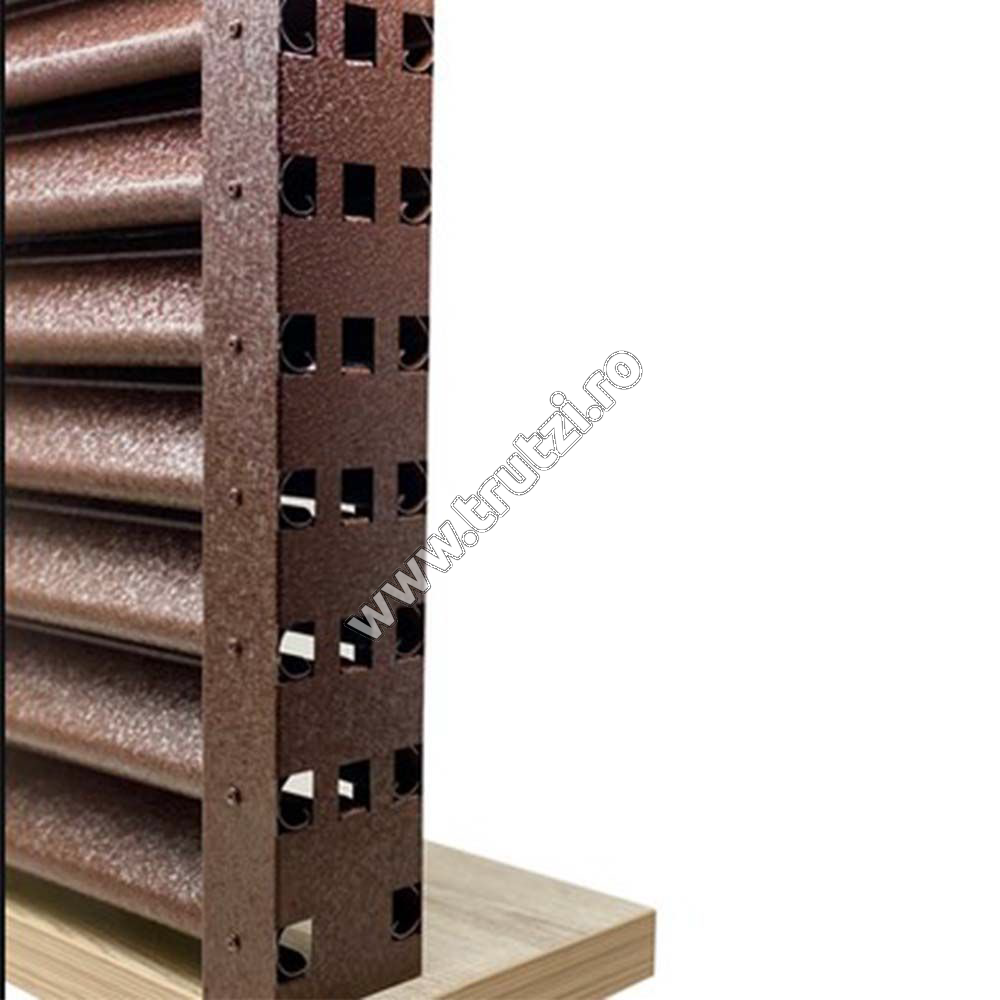 Imagine profil u vertical perforat cu clipse si gauri v-mat structurat, maro ral 8017